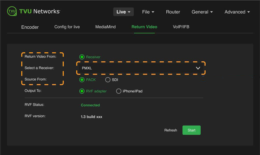 Live return video tab
