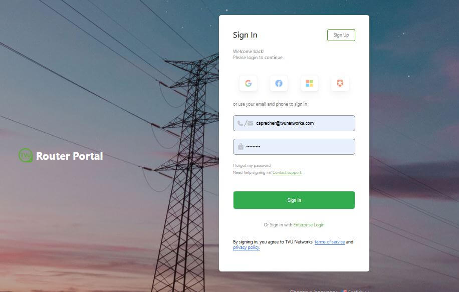 Router Portal sign in