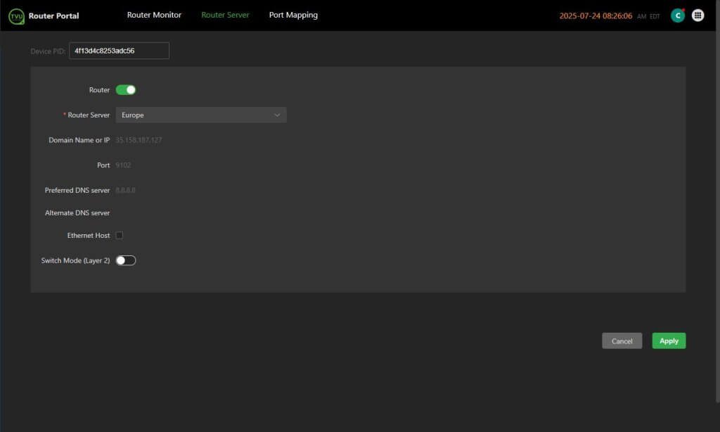 Router Server switch mode off default