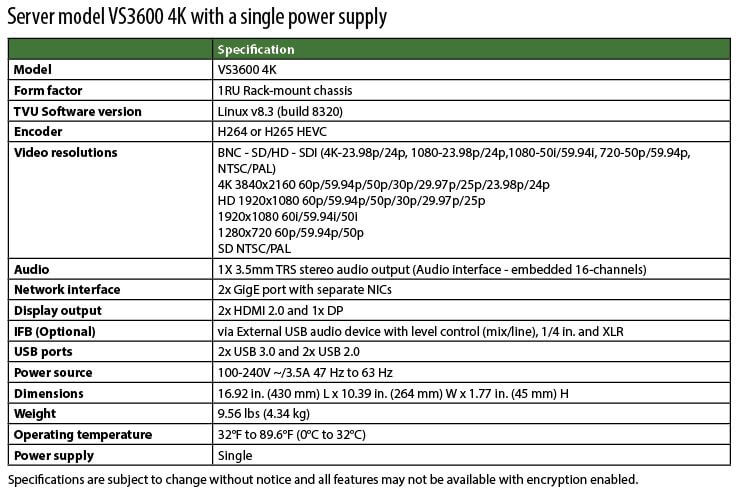 Server model VS3600 4K with a single power supply