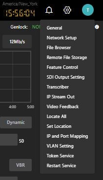 Settings drop-down menu