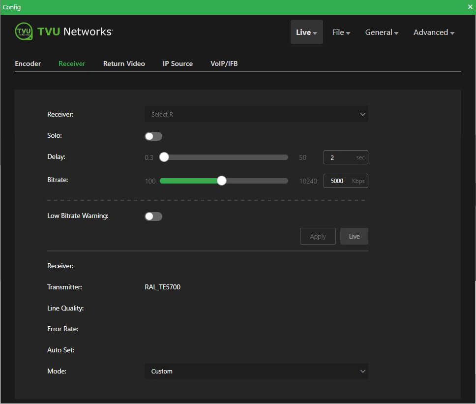 Live receiver panel