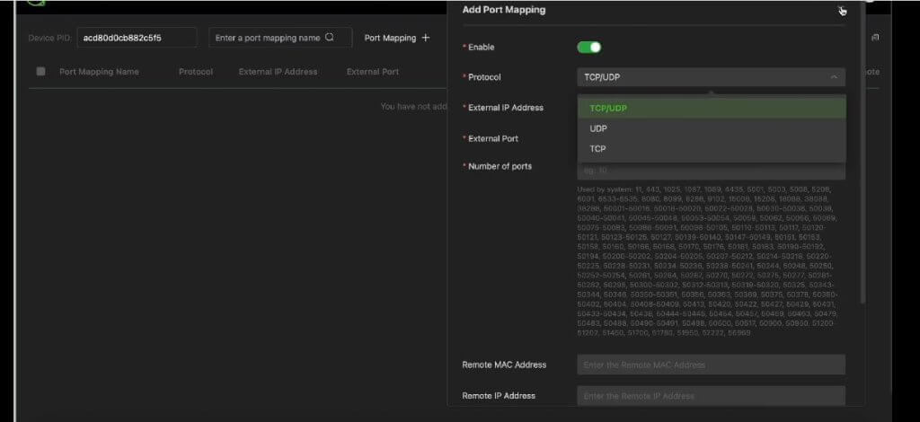 port mapping config
