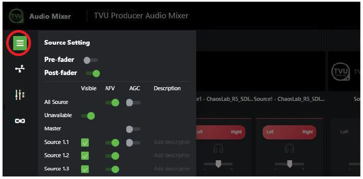 Advanced Audio Mixer source settings menu
