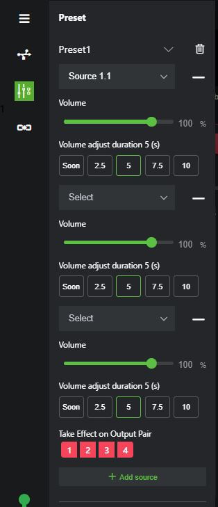 Advanced Audio Mixer volume adjust preset menu