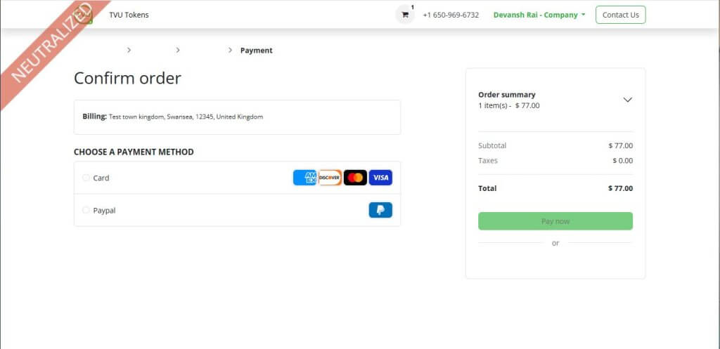 Confirm order page