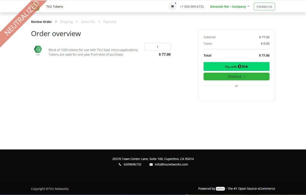 Order overview page