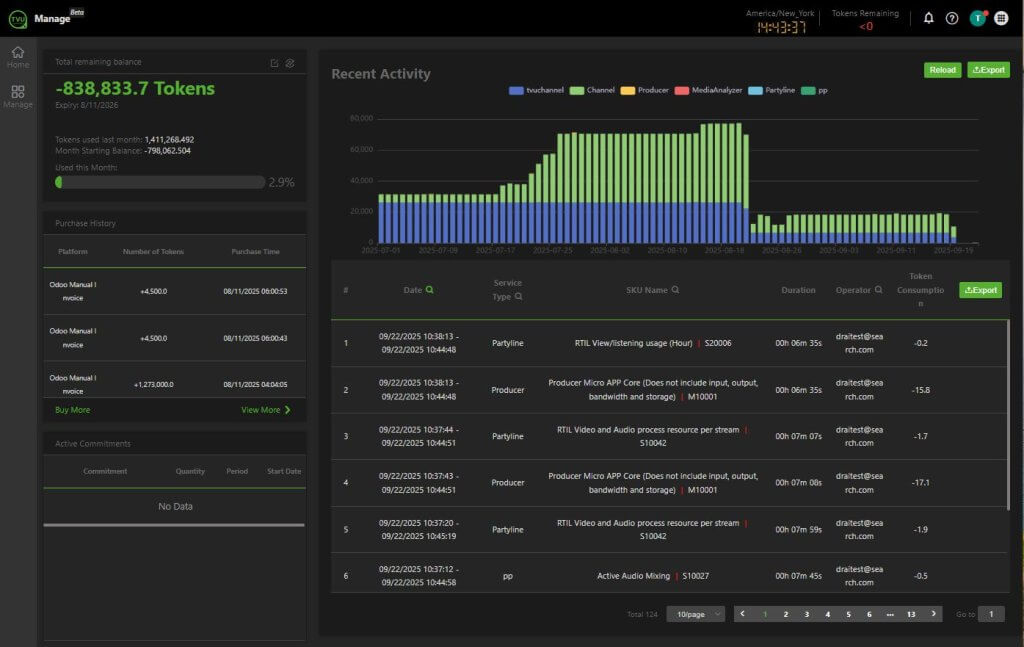 Token management page