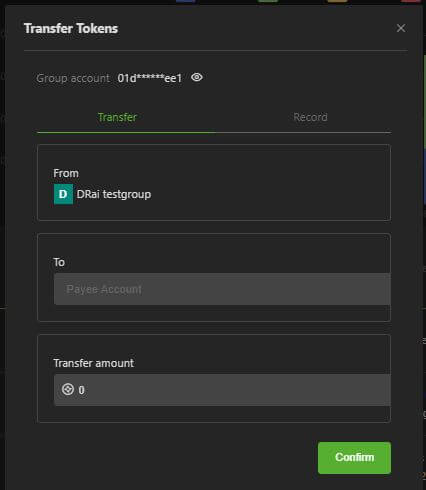Transfer Tokens window
