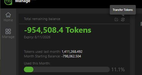 Transfer tokens icon location