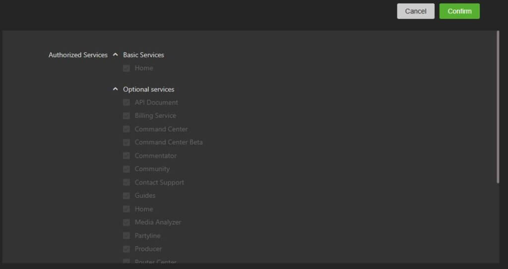 Edit User Information window - Select Authorized Services