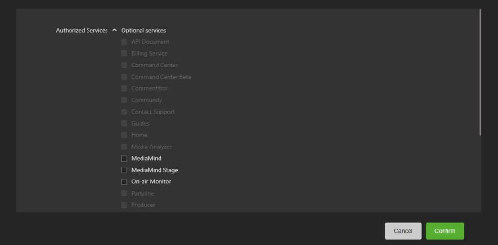 Edit Group Information window - Select Authorized Services