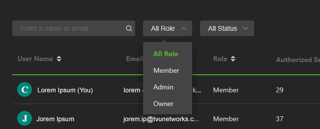 role drop-down menu