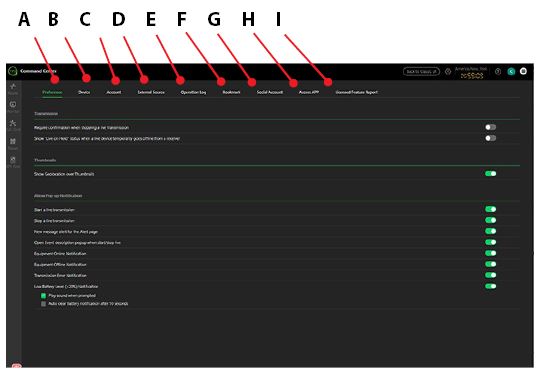 Command Center user settings page