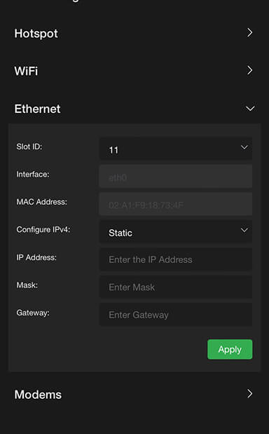 Ethernet Static IP