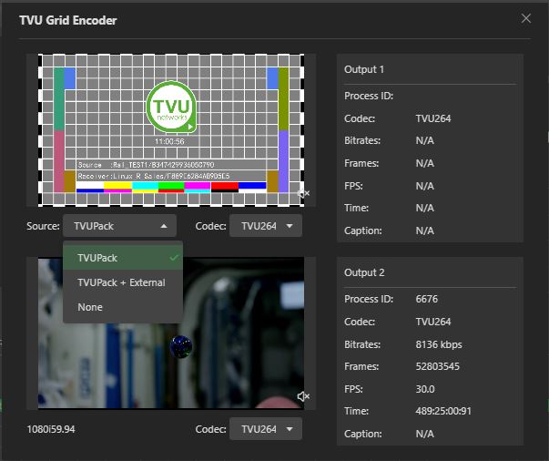 Grid Encoder Source and CODEC menus