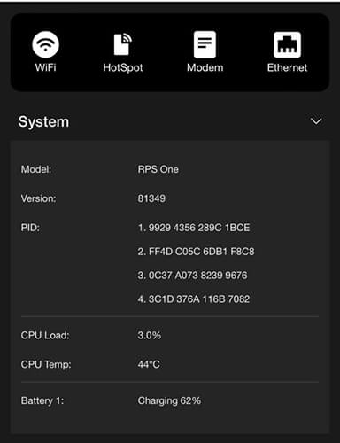 RPS One System screen