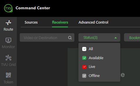Receiver page Status menu