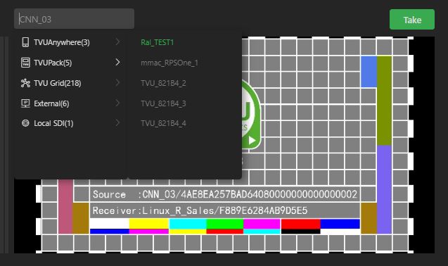 Select and take a source live - Advanced Control page