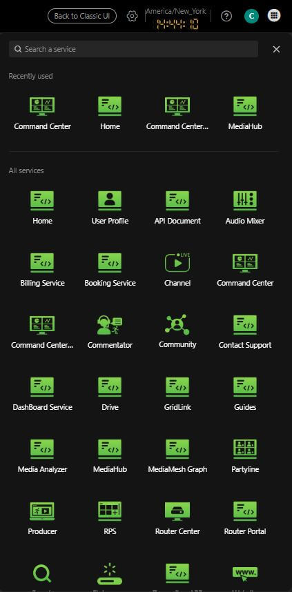 Services navigation menu