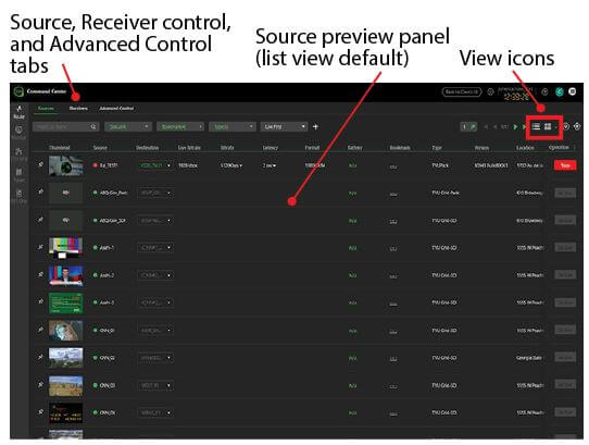 TVU Command Center User interface