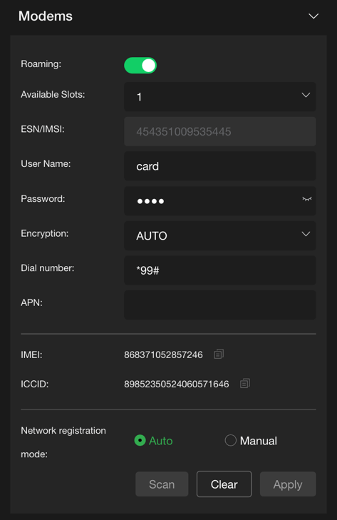 TVU One Modems panel auto