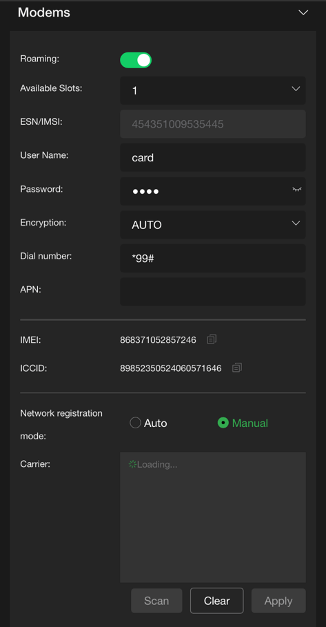 TVU One Modems panel manual