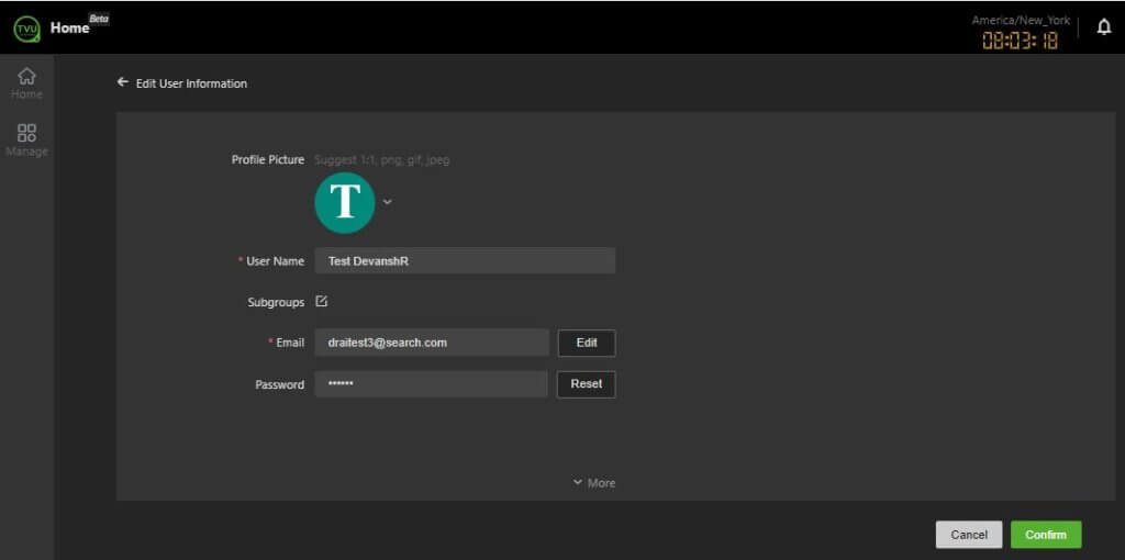 finance edit user info page