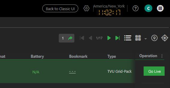 sources page - Go live button