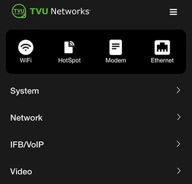 TVU One video menu