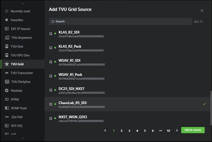 Add TVU Grid source selection