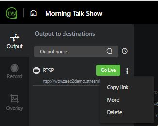 Output selection and Import screen