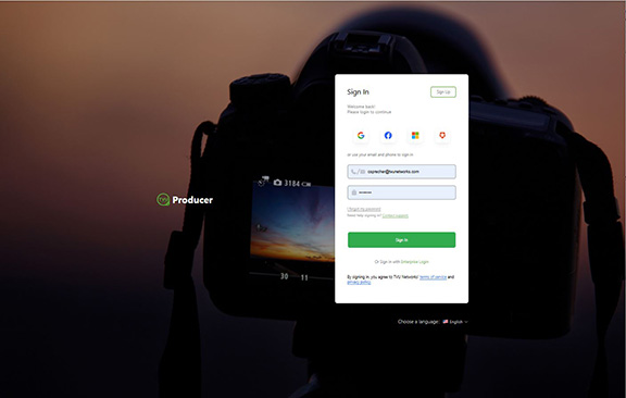 Producer login screen