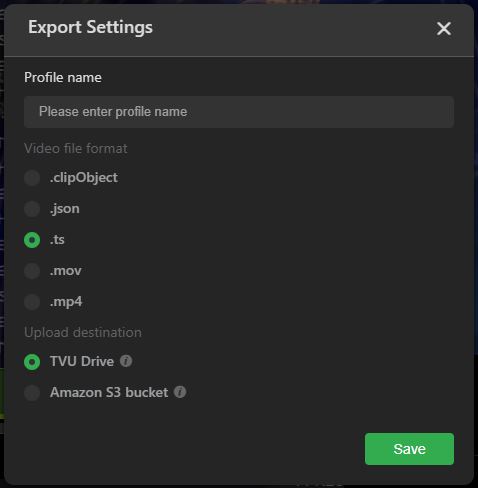 export settings window