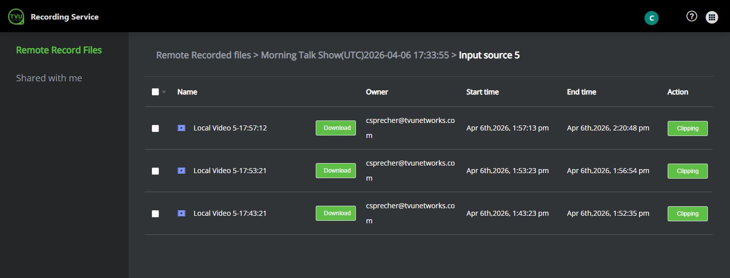 remote record files download and clip