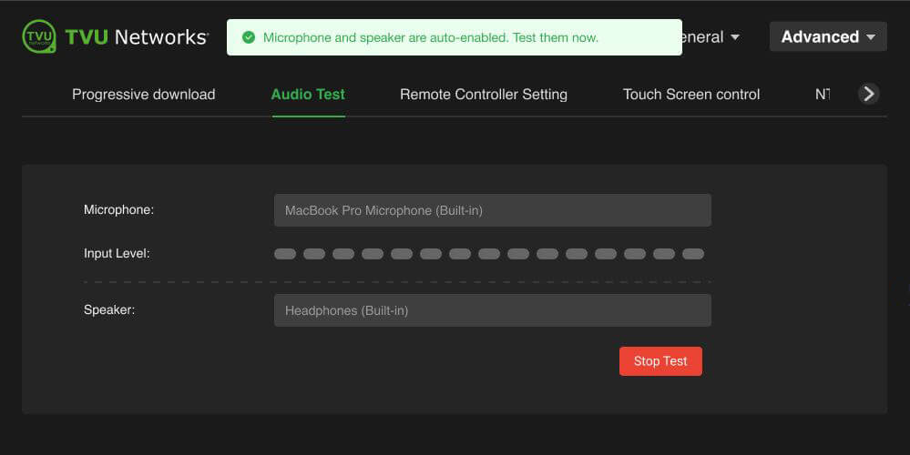 Advanced Audio Test enabled