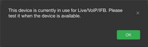 Advanced Audio Test page warning