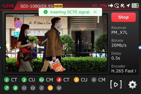 TVU one live status - SCTE count down