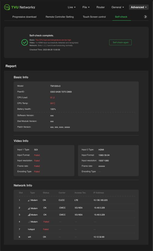 advanced self-check warnings