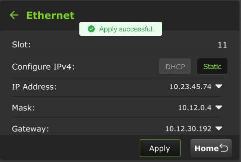 Ethernet static Apply successful