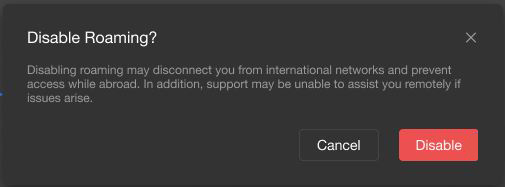 modem disable roaming message
