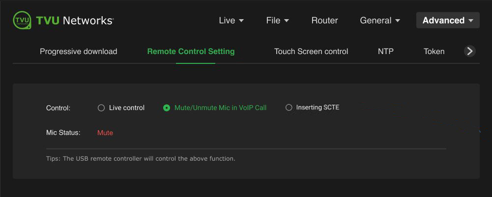 remote controller setting Mic status Mute