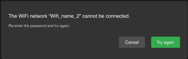 WiFi failure message