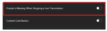 General Prompt a Warning when stopping live slider
