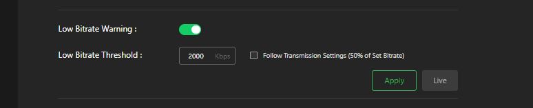 Live Receiver Low bitrate enabled
