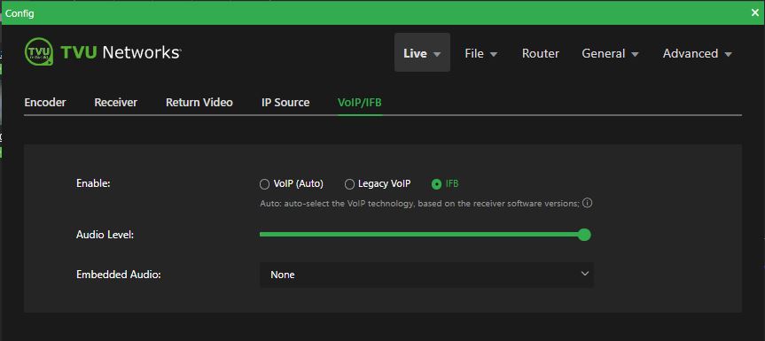 Live VoIP IFB selected