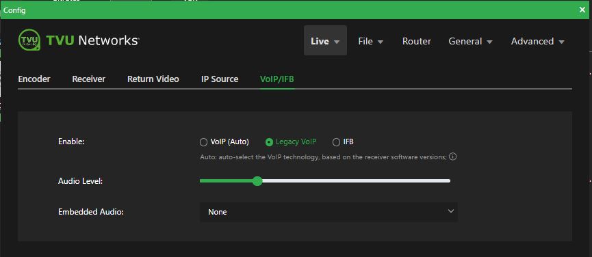 Live menu > VoIP/IFB panel - Legacy VoIP