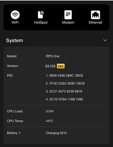 RPS One System screen