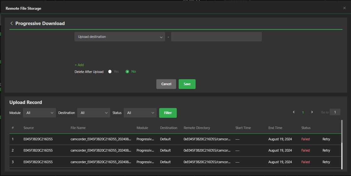 Remote file Storage Progressive Download window