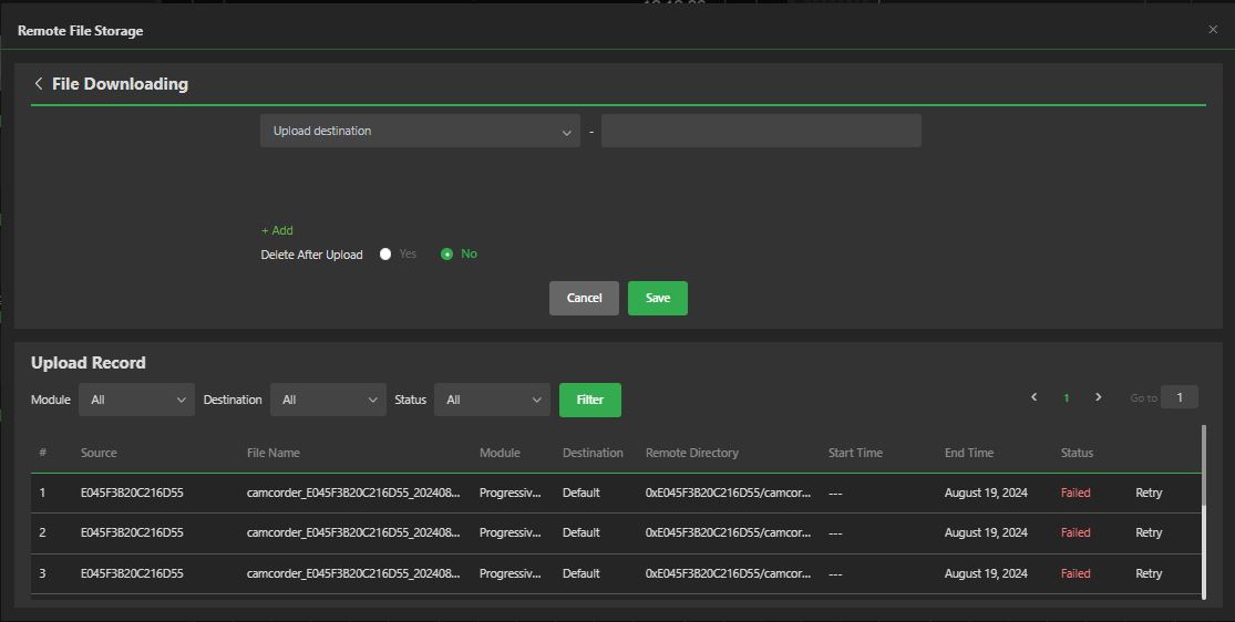 Remote file storage File Downloading window